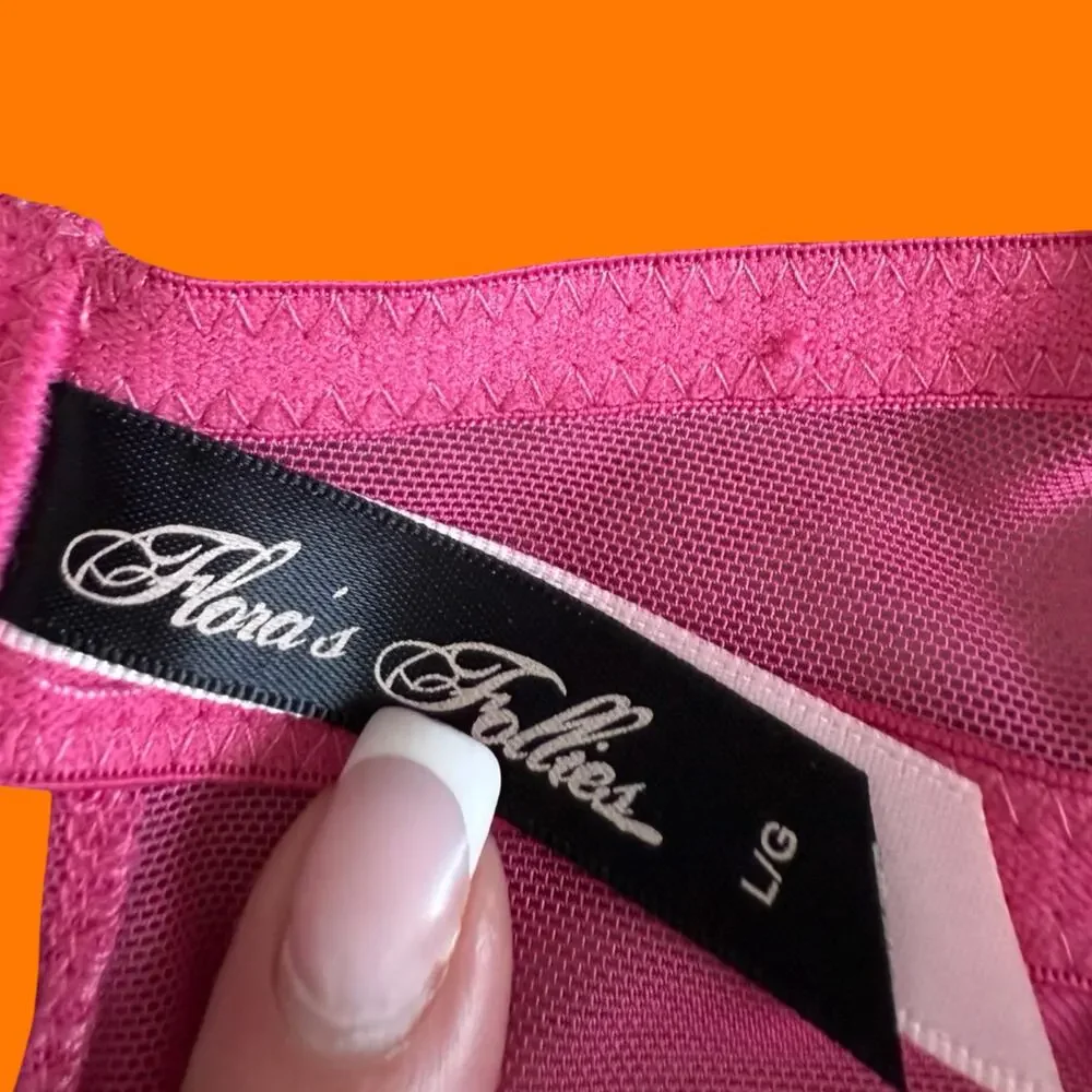 00's vintage hot pink satin mesh mcbling babydoll y2k lingerie bustier slip L - Picture 5 of 5